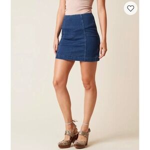 Free People Women's size 4 Denim Mini Skirt Dark Wash A Line Classic Short‎